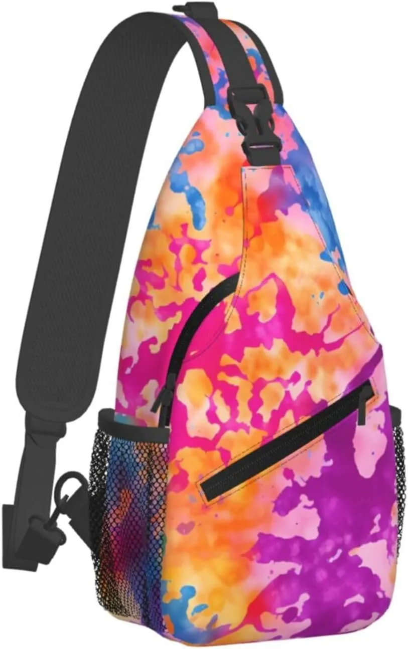Tie Dye Swirl Rainbow Chest Bags Crossbody Sling Bag Shoulder Bag Travel Hiking Daypack For Men Women