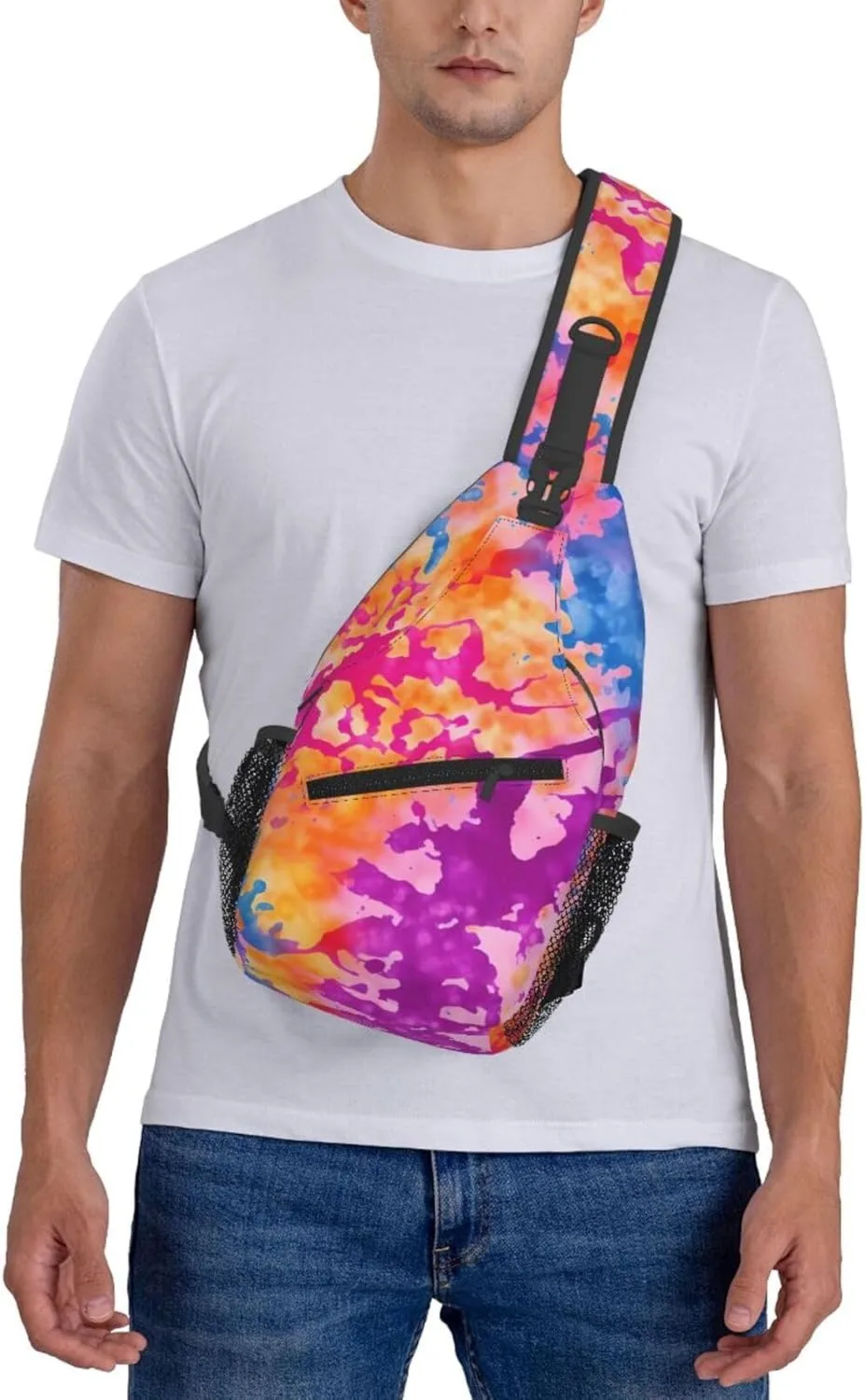 Tie Dye Swirl Rainbow Chest Bags Crossbody Sling Bag Shoulder Bag Travel Hiking Daypack For Men Women