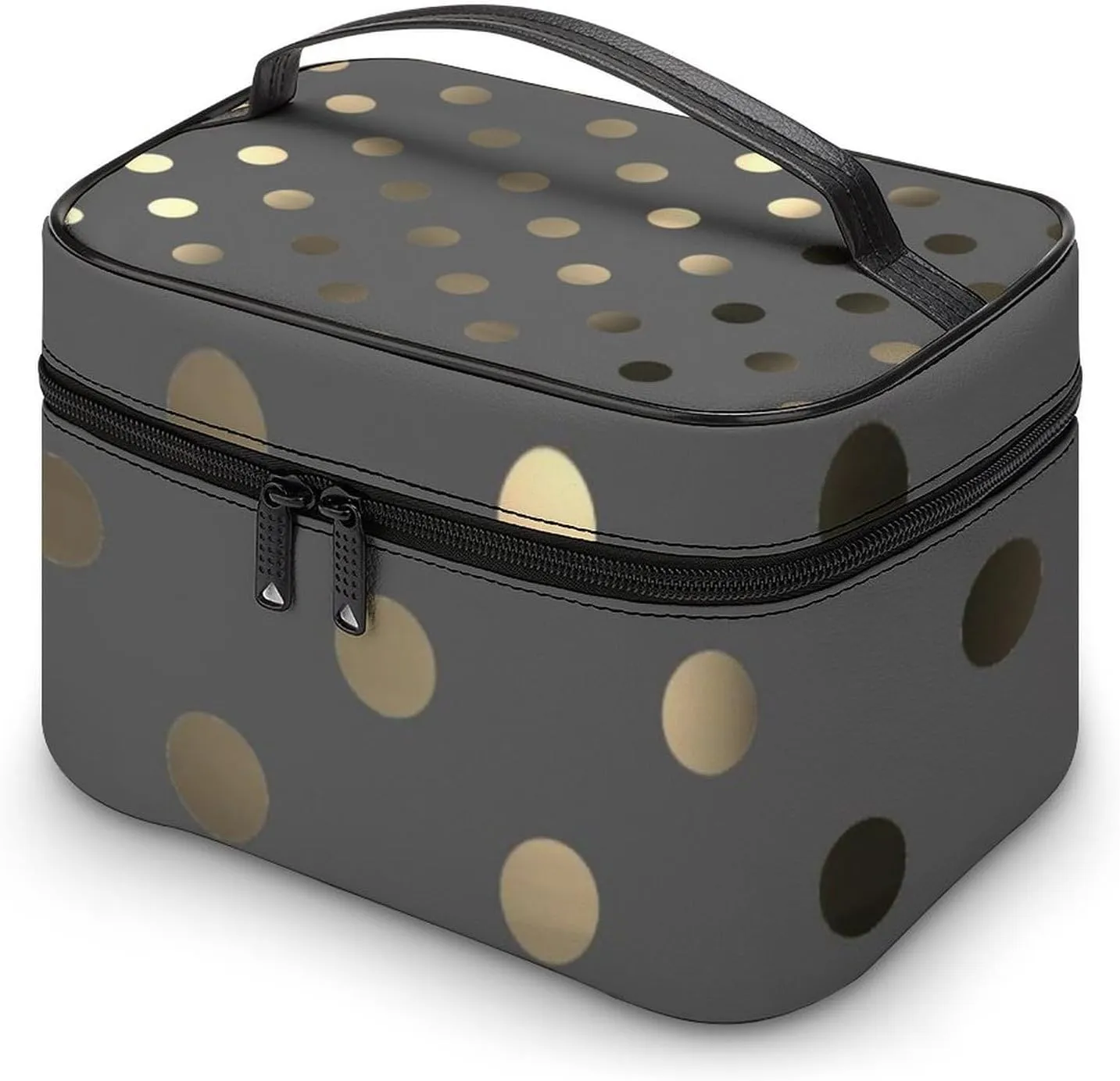 Travel Makeup Bag, Metallic Gold Gray Polka Dots Cosmetic Bags for Women Large Capacity Waterproof Toiletry Bag Make up Organizer