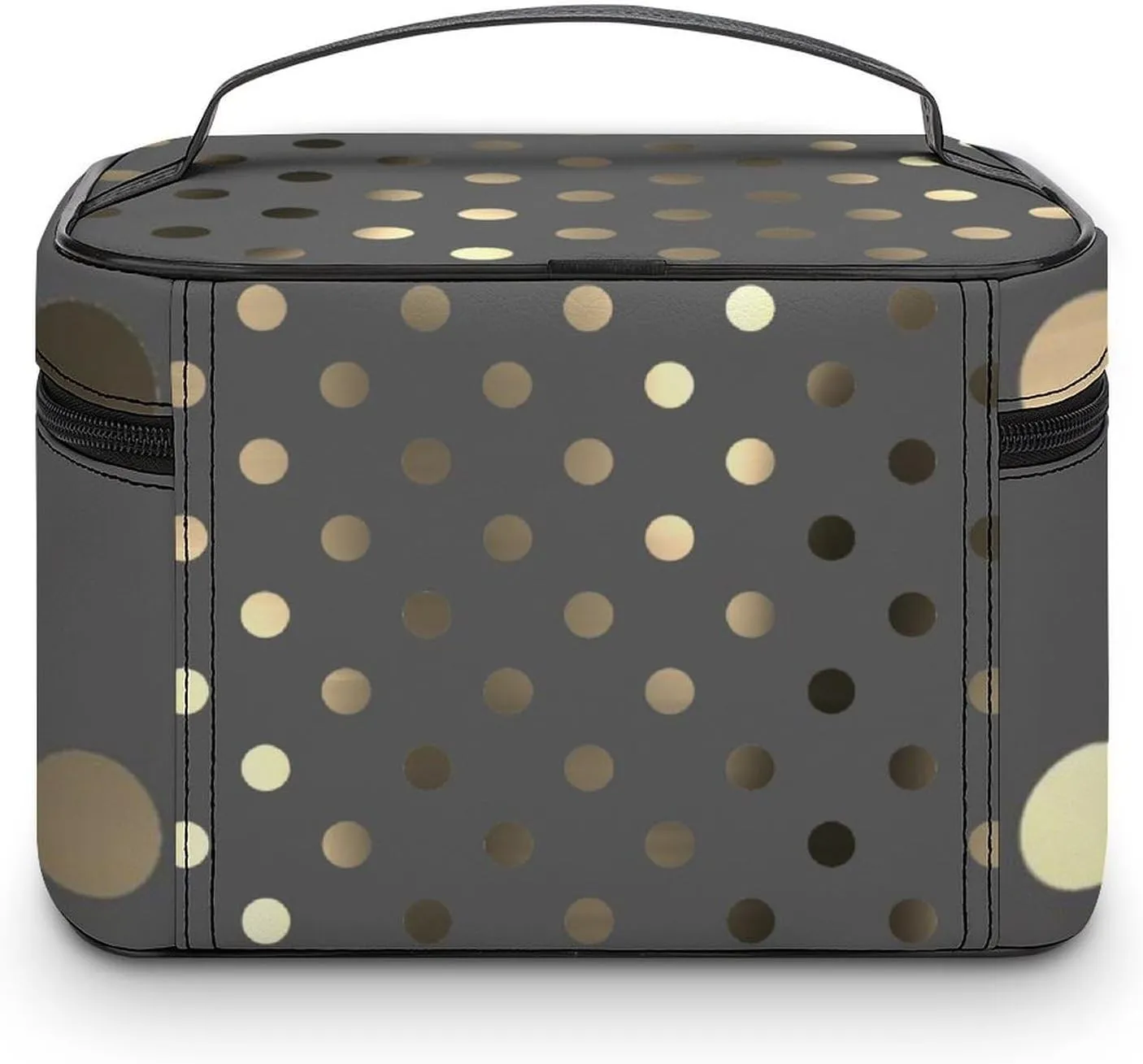 Travel Makeup Bag, Metallic Gold Gray Polka Dots Cosmetic Bags for Women Large Capacity Waterproof Toiletry Bag Make up Organizer