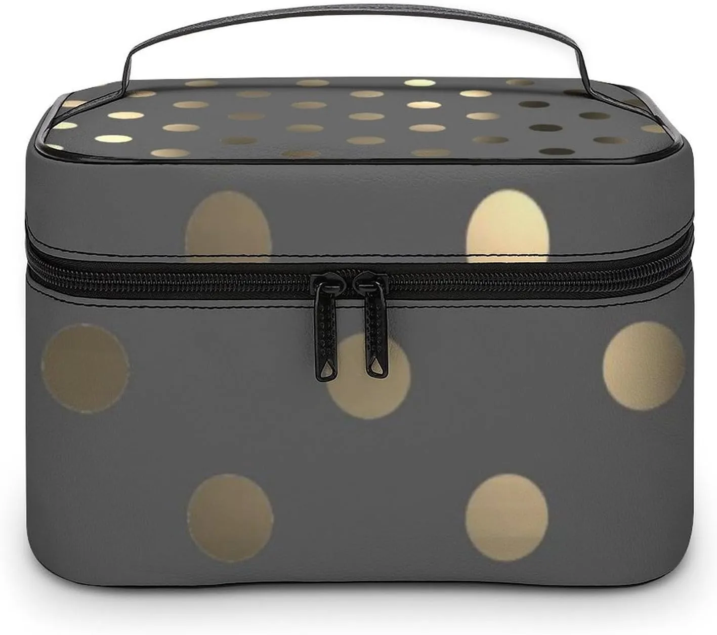 Travel Makeup Bag, Metallic Gold Gray Polka Dots Cosmetic Bags for Women Large Capacity Waterproof Toiletry Bag Make up Organizer