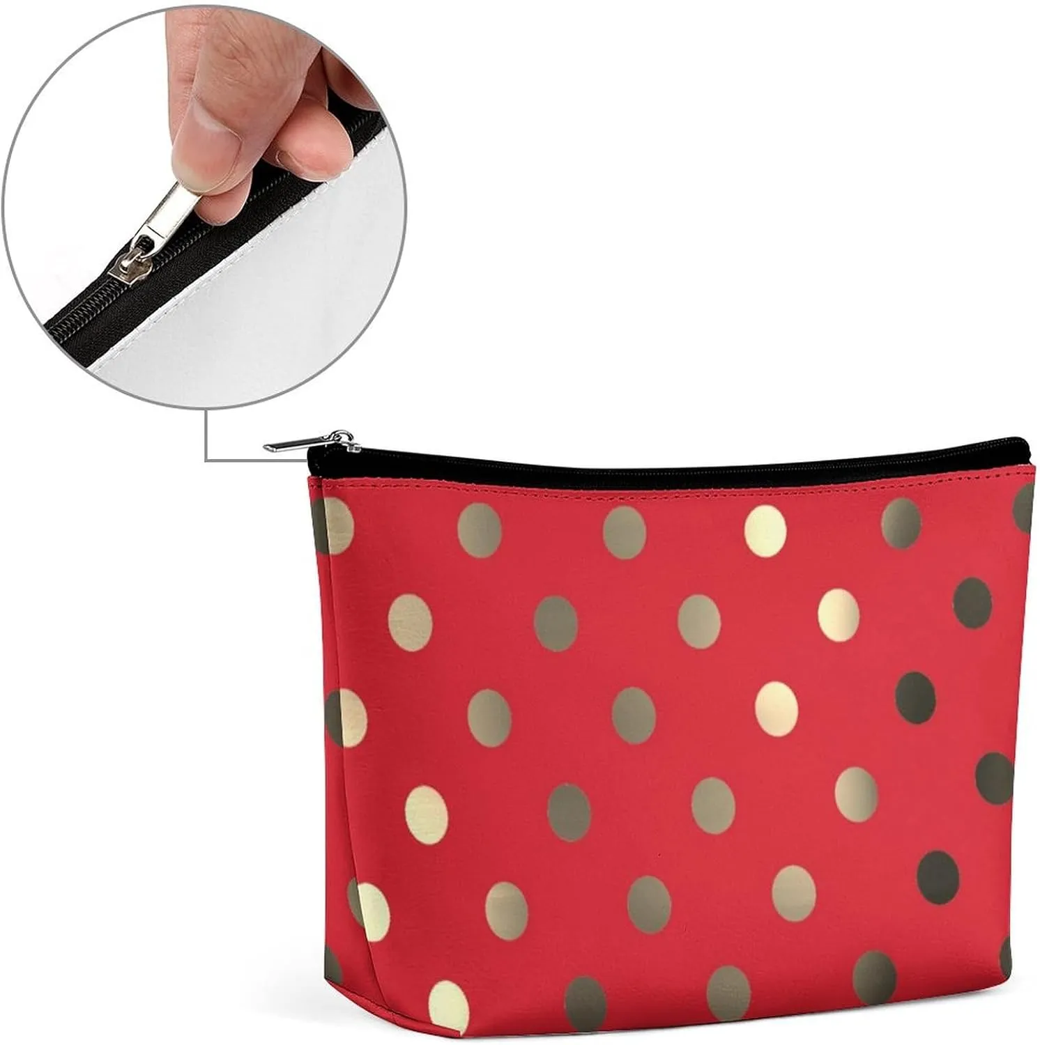 Travel Makeup Bag, Metallic Gold Vivid Red Polka Dots Cosmetic Bags for Women Large Capacity Waterproof Toiletry Pouch Make up Organizer