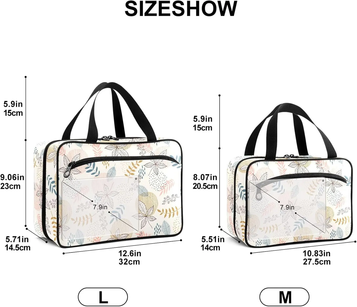 Travel Toiletry Bag for Woman/Men,Boho Leafs Floral Beige Hanging Organizer Bag with Pockets Portable Folding Travel Case Bags for Makeup Cosmetic Toiletries Storage Traveling-M