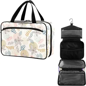 Travel Toiletry Bag for Woman/Men,Boho Leafs Floral Beige Hanging Organizer Bag with Pockets Portable Folding Travel Case Bags for Makeup Cosmetic Toiletries Storage Traveling-M