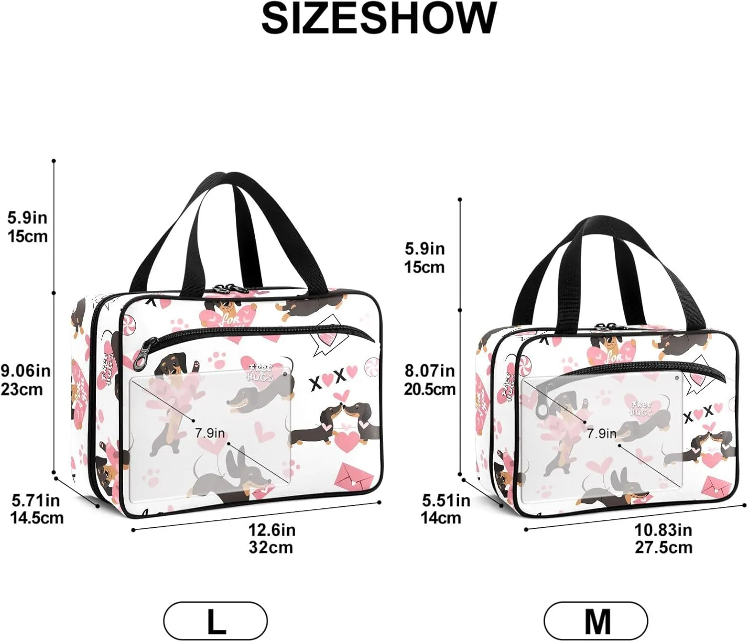 Travel Toiletry Bag for Woman/Men,Xo Kisses and Hugs Dachshund Cute Dog Hanging Organizer Bag with Pockets Portable Folding Travel Case Bags for Makeup Cosmetic Toiletries Storage Traveling-L