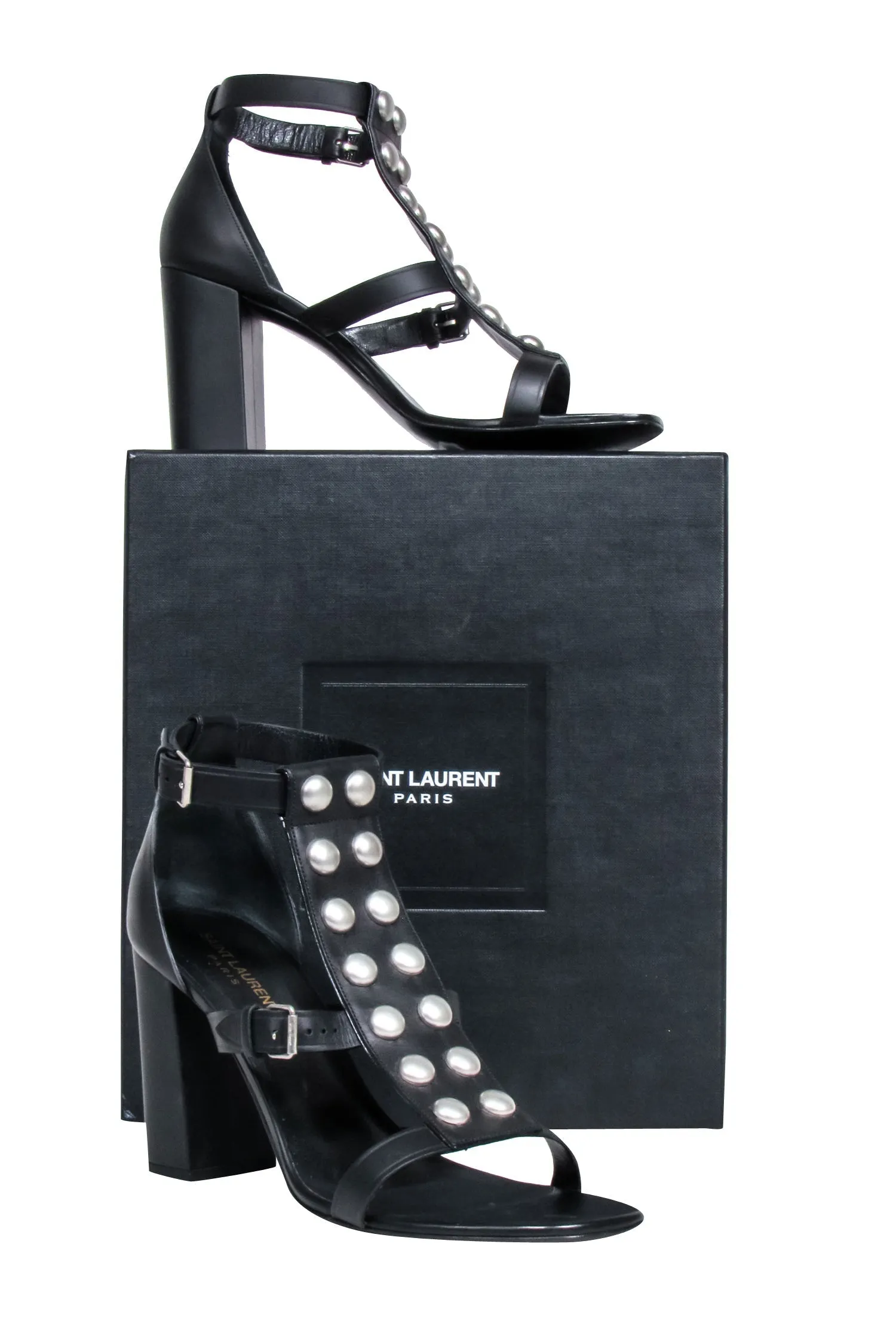 Trending product Studded Black Saint Laurent Pumps Front 11 Strappy Optimized - Sz Yves