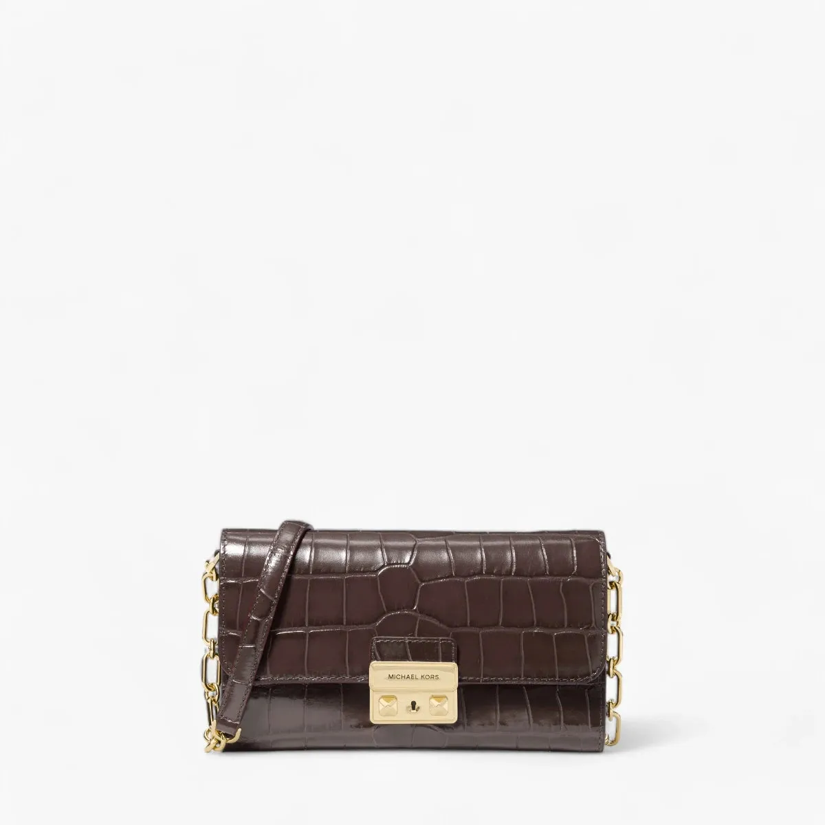 Tribeca Large Crocodile Embossed Leather Convertible Crossbody Bag