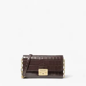 Tribeca Large Crocodile Embossed Leather Convertible Crossbody Bag