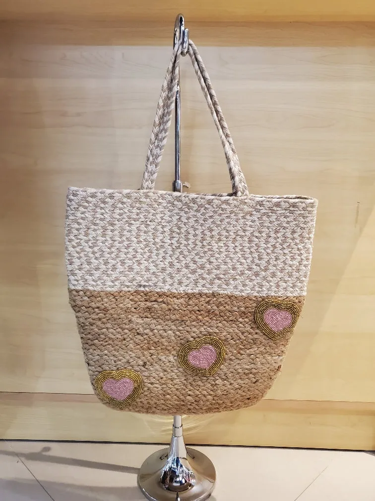 Two tone tote with hearts, pack of 2,