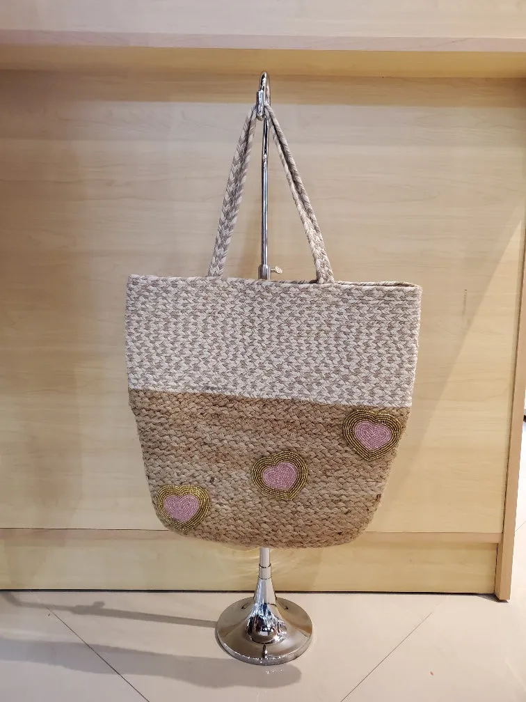 Two tone tote with hearts, pack of 2,