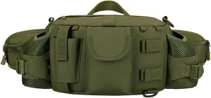 UNISTRENGH Tactical Waist Pack Bag With 2-Water Bottle Pocket Holder Military Fanny Packs Waterproof Hip Belt Bag Pouch for Hunting Trekking Running (Military Green)