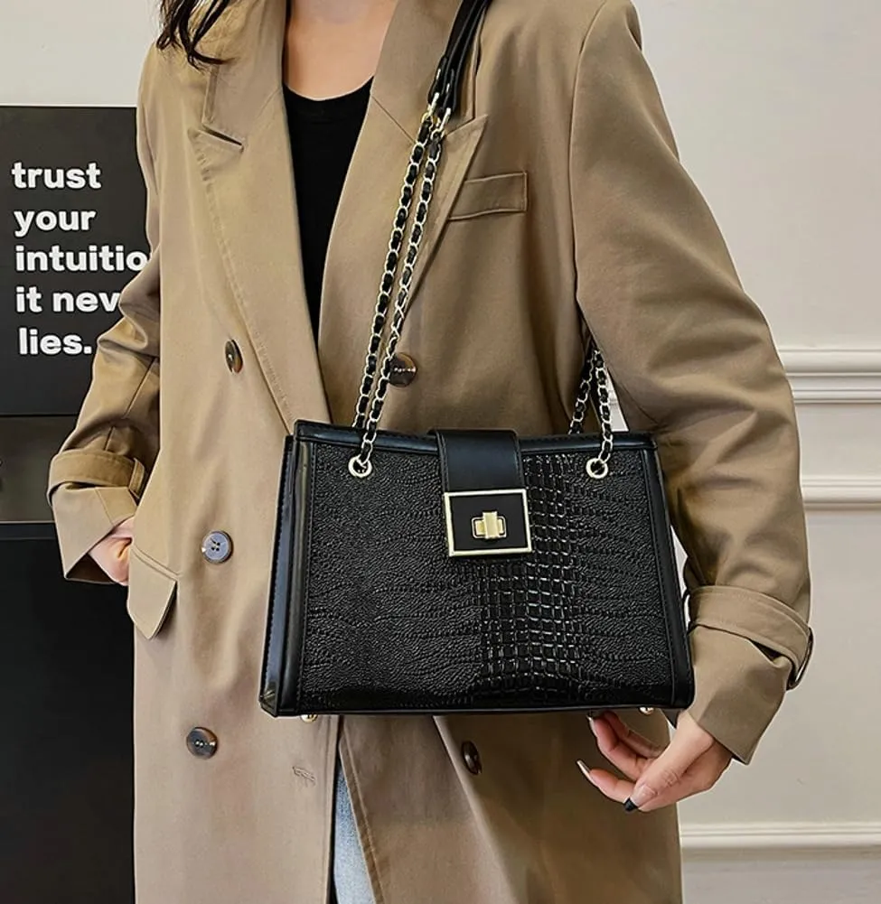 Vegan Leather Shoulder Bag for Women Fashion Purse Large Totes Y2k Top Handle Satchel with Chain Designer Bags