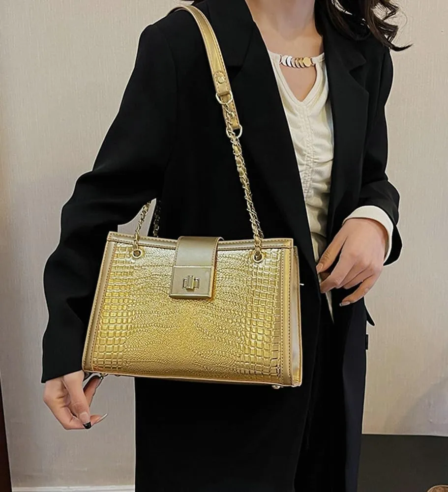 Vegan Leather Shoulder Bag for Women Fashion Purse Large Totes Y2k Top Handle Satchel with Chain Designer Bags