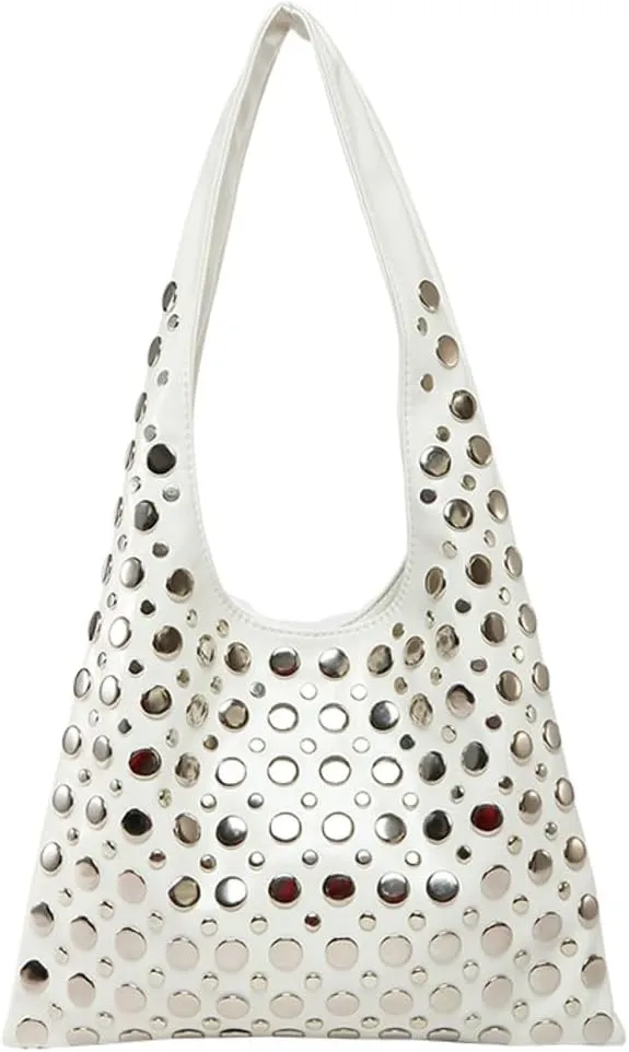 Ventilate Sling Shoulder Bag for Women Rivets Underarm Bucket Bags with Large Capacity Punk Style Causal Hobo Purse