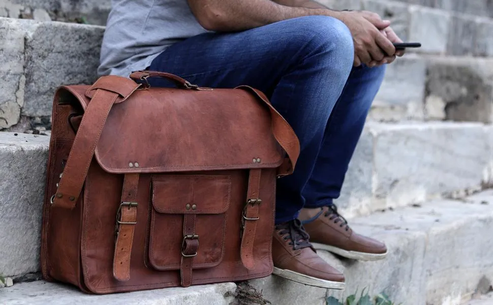 Vintage Brown Leather Messenger Bag