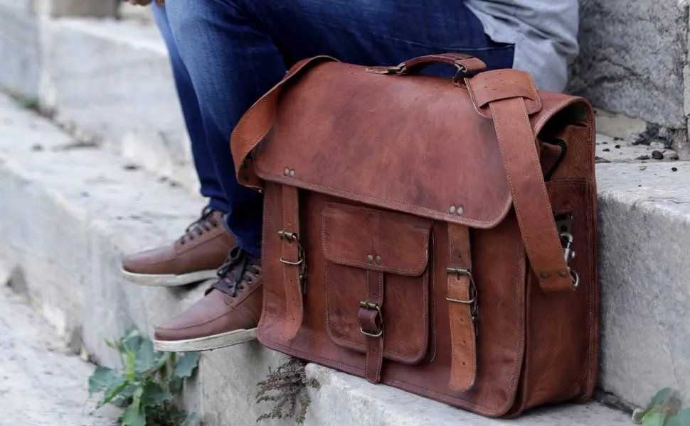 Vintage Brown Leather Messenger Bag
