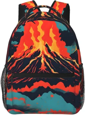Volcano Print Laptop Backpack College Backpack Travel Casual Business Rucksack For Men Women, Black, SB-122