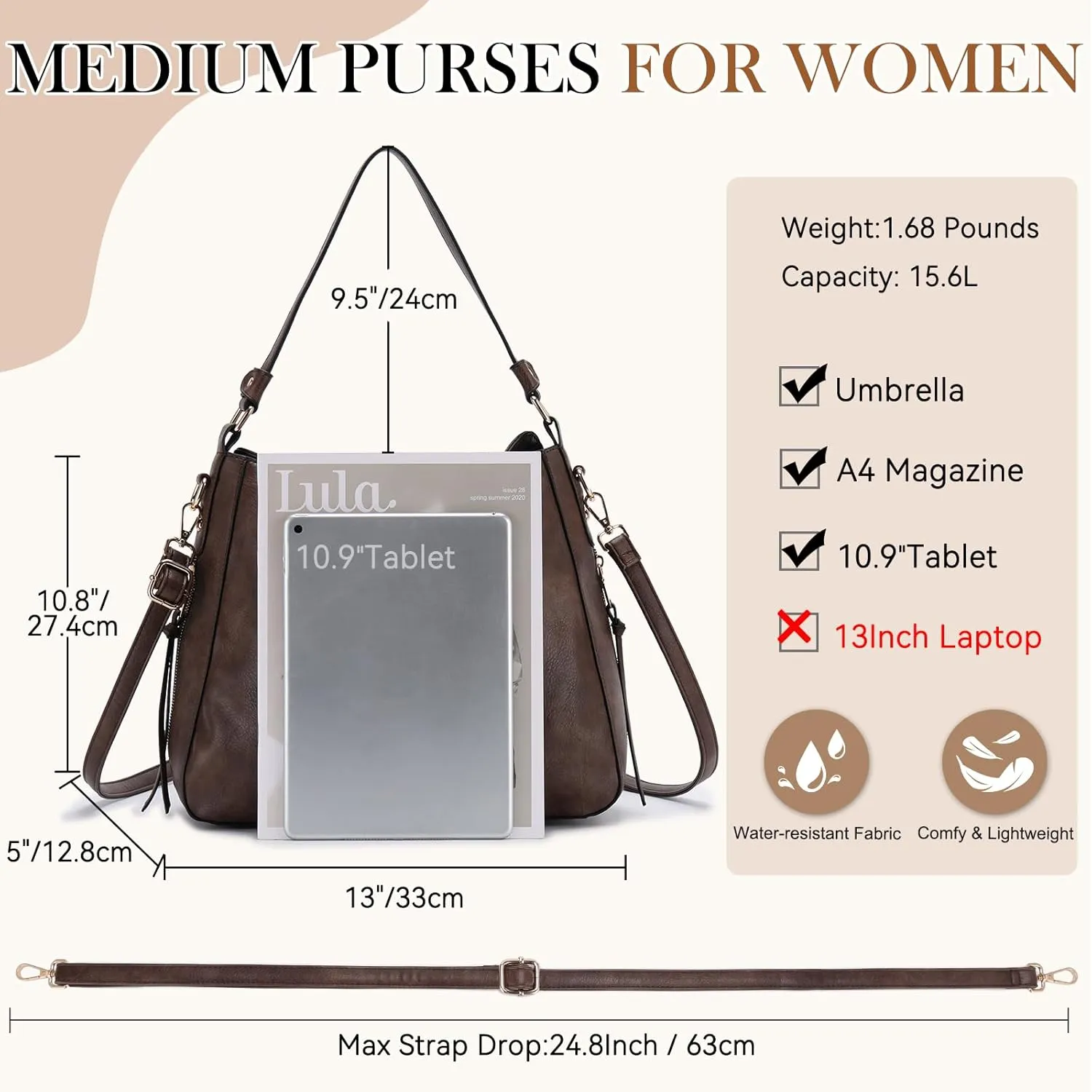 VX VONXURY Hobo Bags for Women, Faux Leather Tote Purse Ladies Handbag Medium Shoulder Bags with Side Pockets for Work Travel