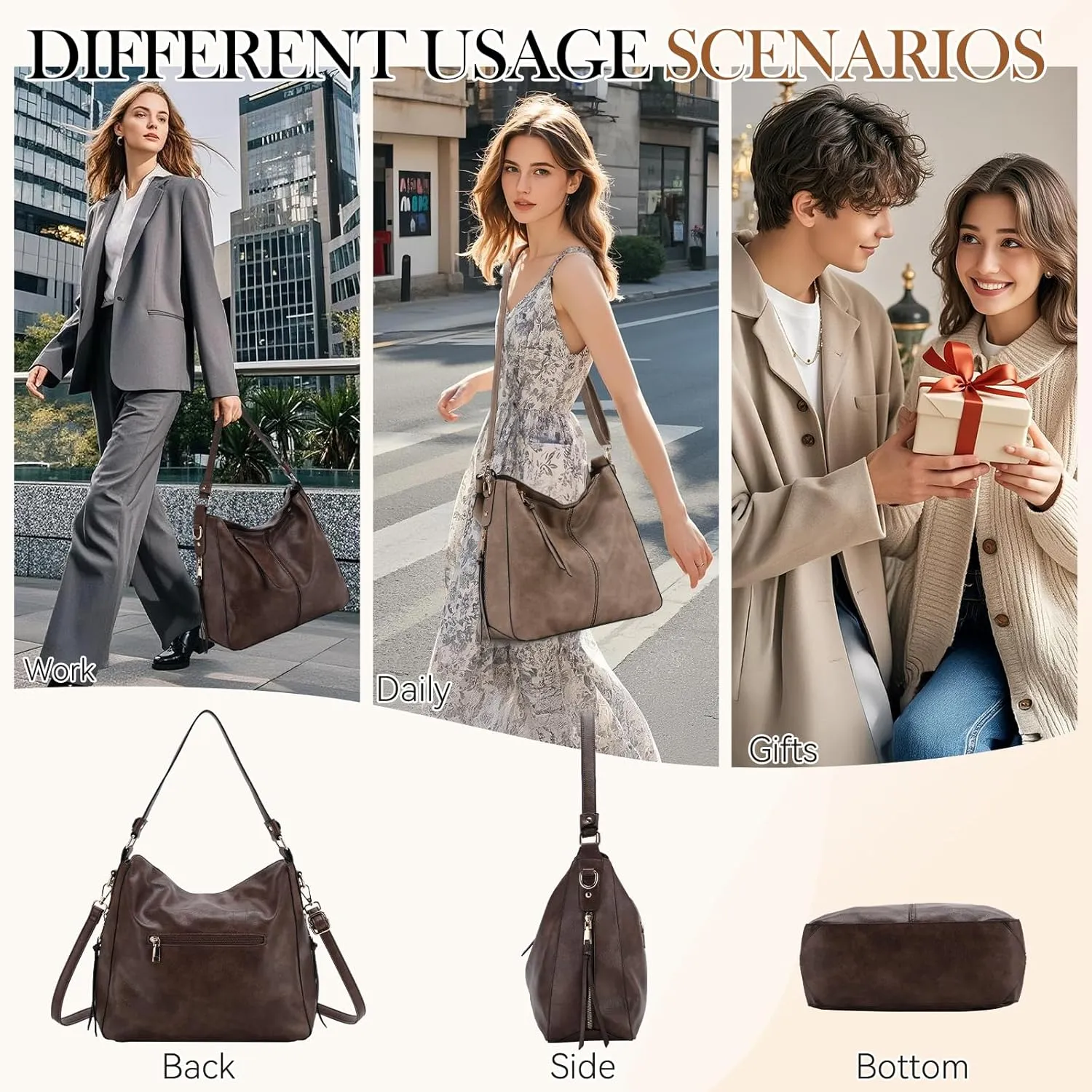 VX VONXURY Hobo Bags for Women, Faux Leather Tote Purse Ladies Handbag Medium Shoulder Bags with Side Pockets for Work Travel