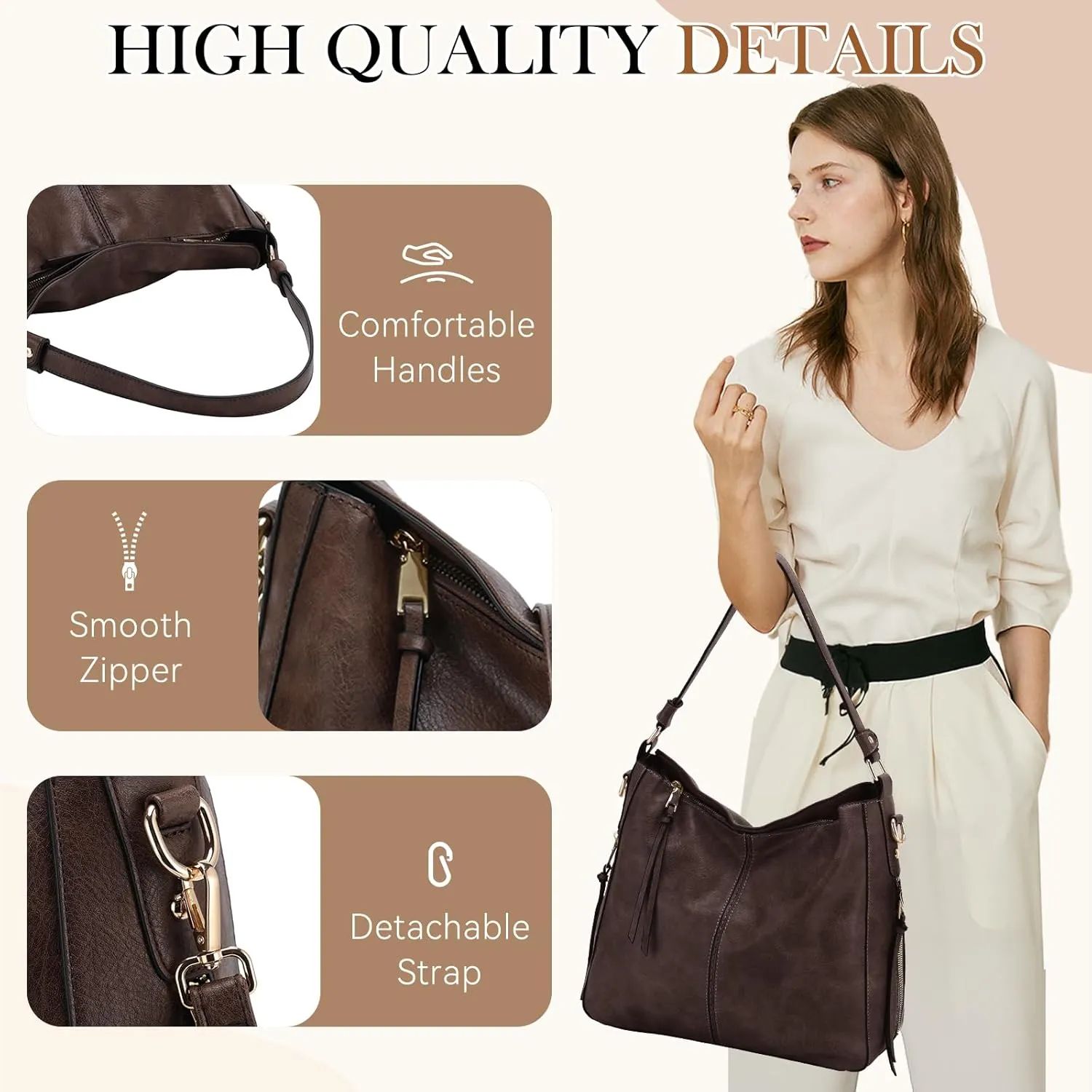 VX VONXURY Hobo Bags for Women, Faux Leather Tote Purse Ladies Handbag Medium Shoulder Bags with Side Pockets for Work Travel
