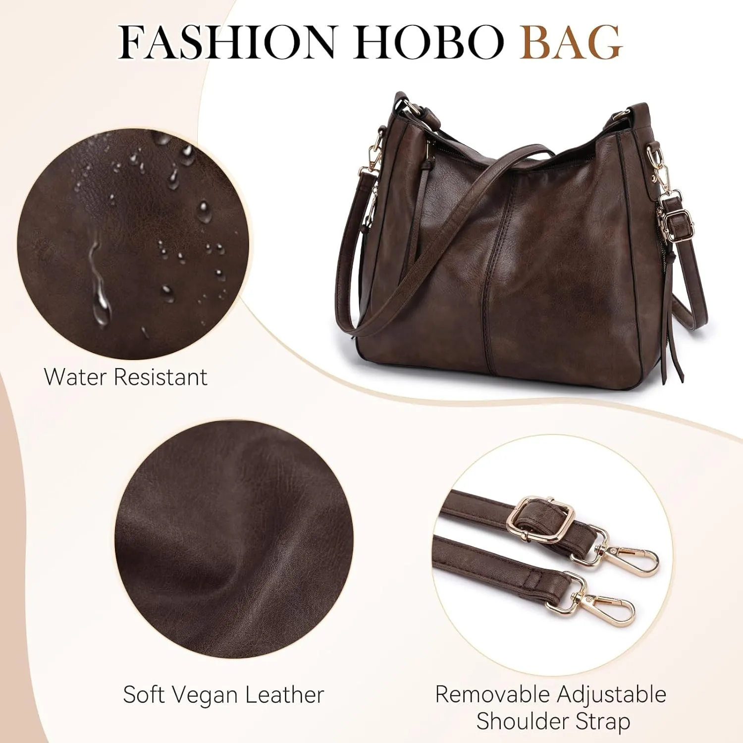 VX VONXURY Hobo Bags for Women, Faux Leather Tote Purse Ladies Handbag Medium Shoulder Bags with Side Pockets for Work Travel
