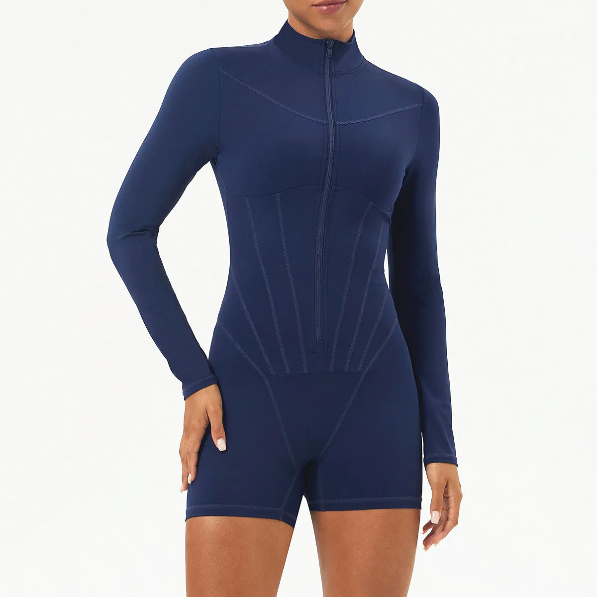 Waist Detail Longsleeve Zip Romper