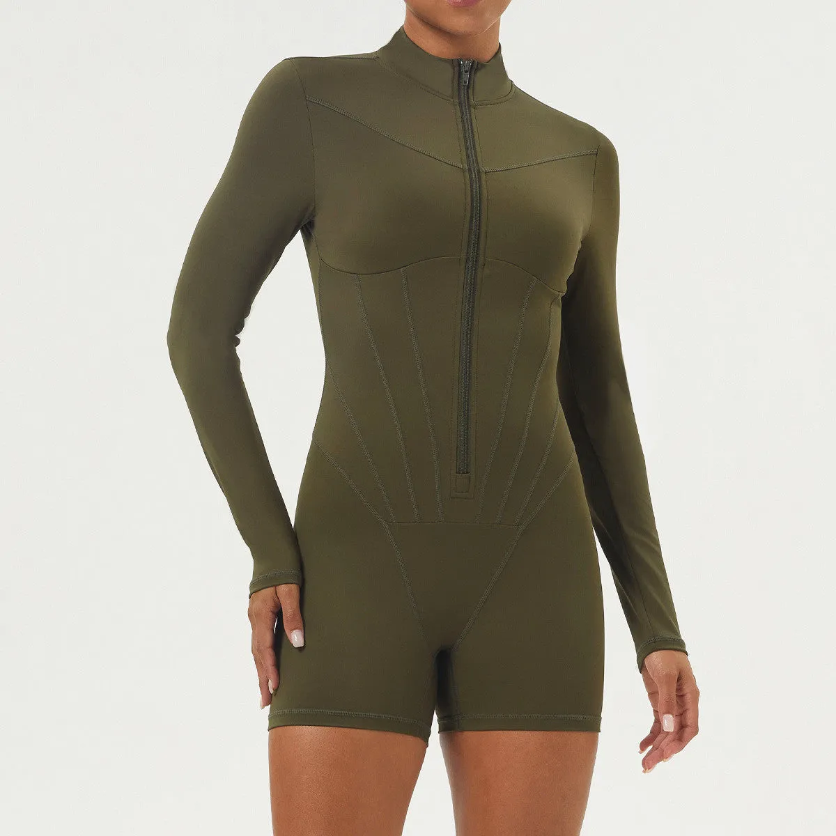 Waist Detail Longsleeve Zip Romper