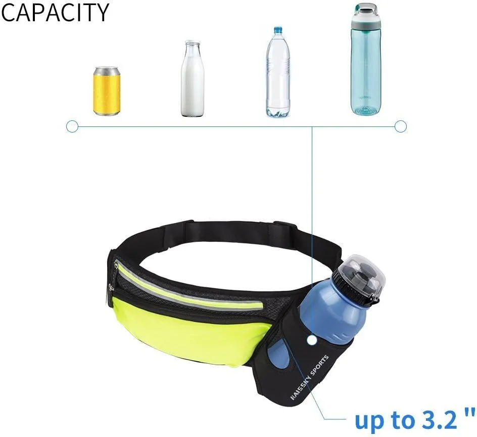 Waist Pack Sports Running Belt Pouch Bag with Water Bottle Holder and 2 Zipped Pockets for iPhone, Samsung or Smartphones hydration packs for Man Women Workout Outdoors Climbing Cycling