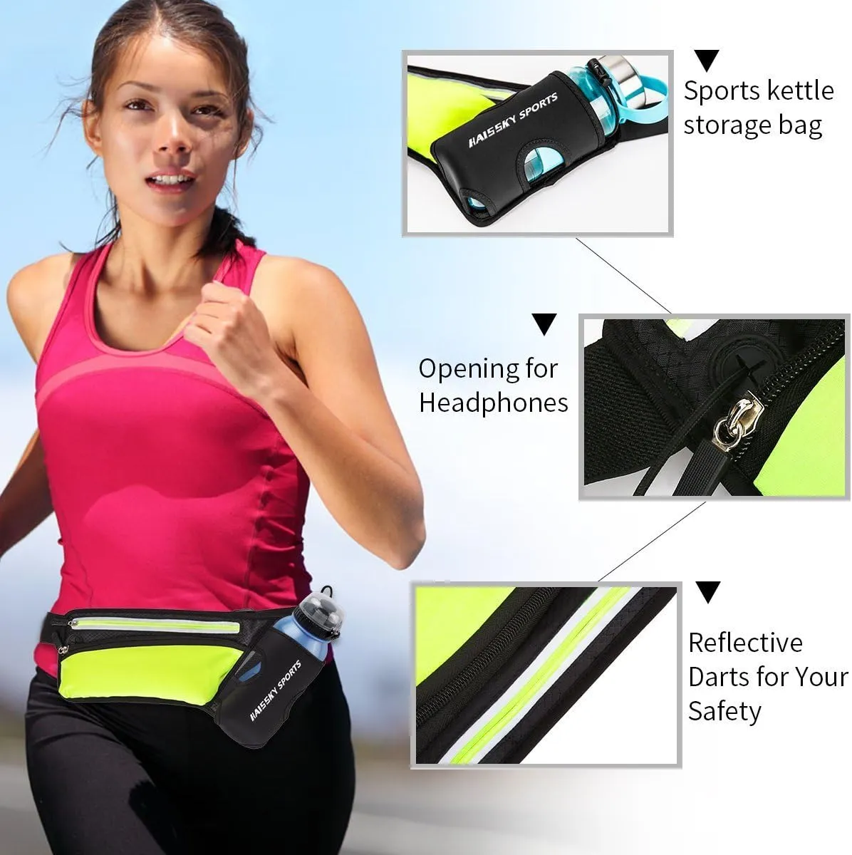 Waist Pack Sports Running Belt Pouch Bag with Water Bottle Holder and 2 Zipped Pockets for iPhone, Samsung or Smartphones hydration packs for Man Women Workout Outdoors Climbing Cycling