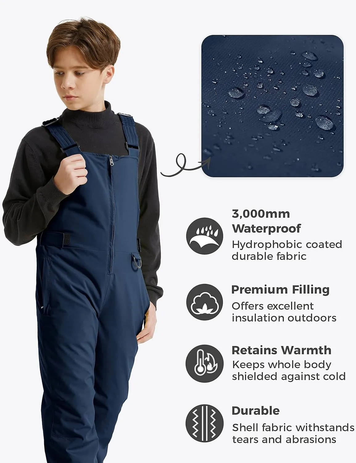 Wantdo Boy's Waterproof Ski Bibs Warm Snow Pants Snowboarding Overall Insulated Outdoor Jumpsuit