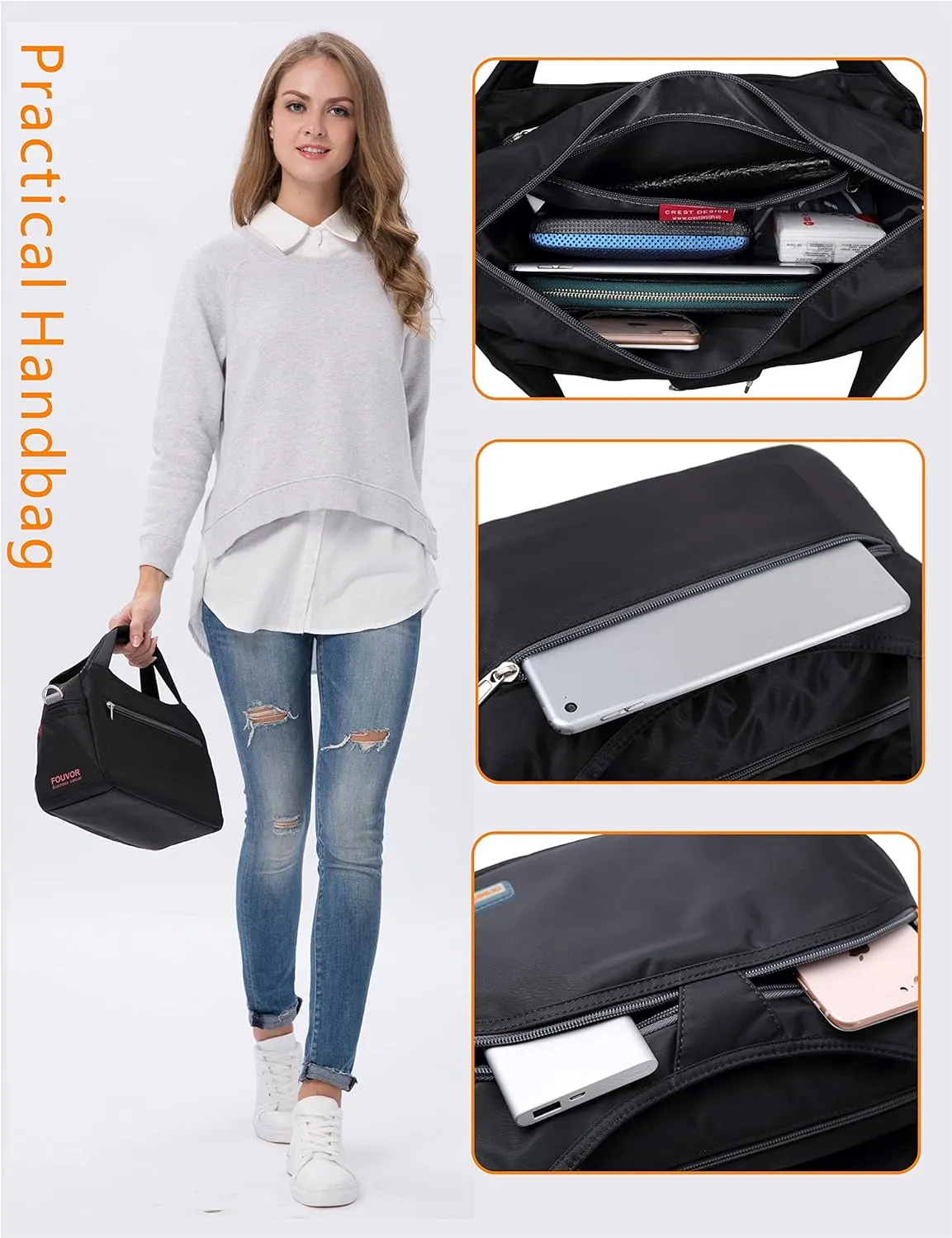 Waterproof Nylon Crossbody Bags for Women Multi-Pocket Shoulder Bag Travel Purse and Handbag