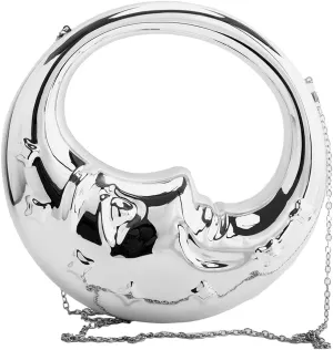 Women Chic Moon Metallic Acrylic Clutch Sparkly Evening Handbag Elegant Top Handle Hobo Bag for Prom Cocktail Party