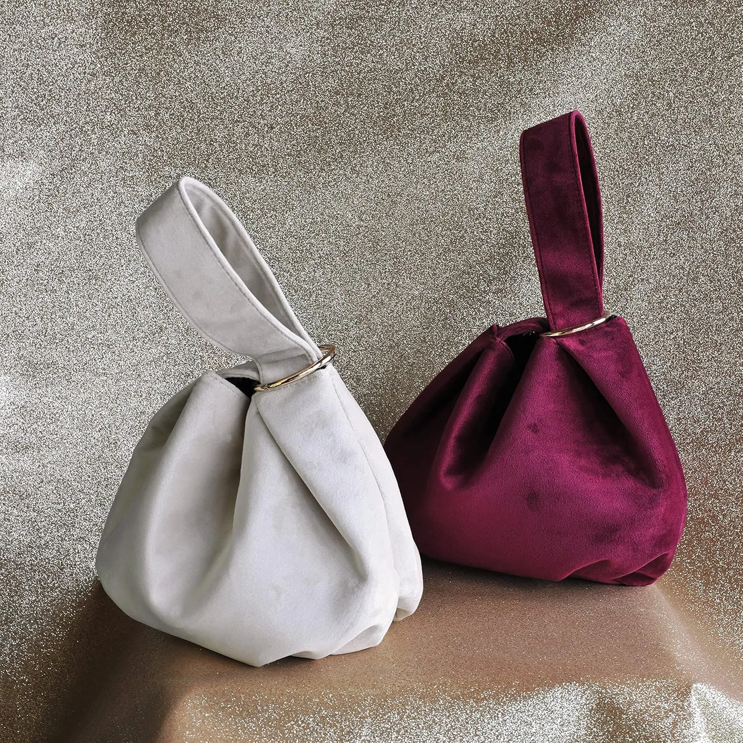 Women Clutch Velvet Top Handle Bag Wristlet Small Tote Purse