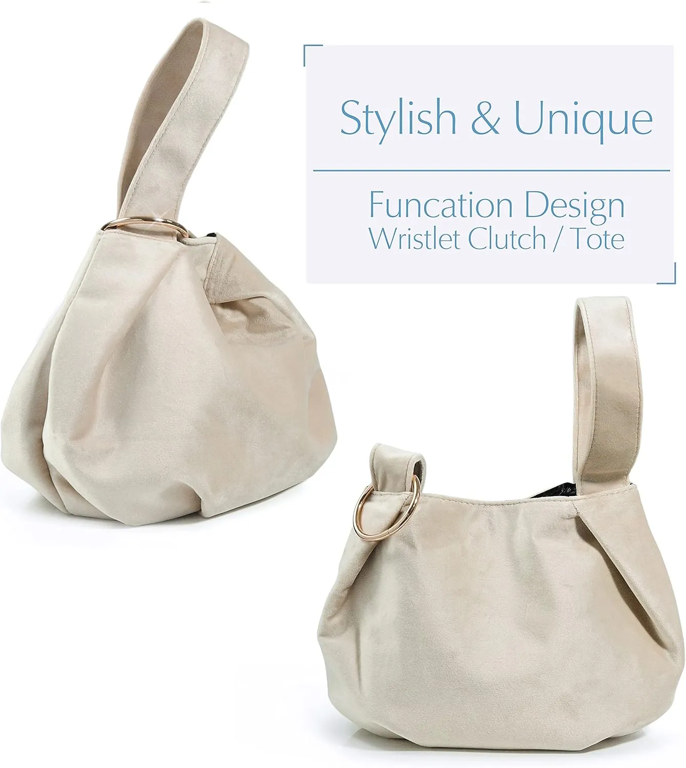 Women Clutch Velvet Top Handle Bag Wristlet Small Tote Purse