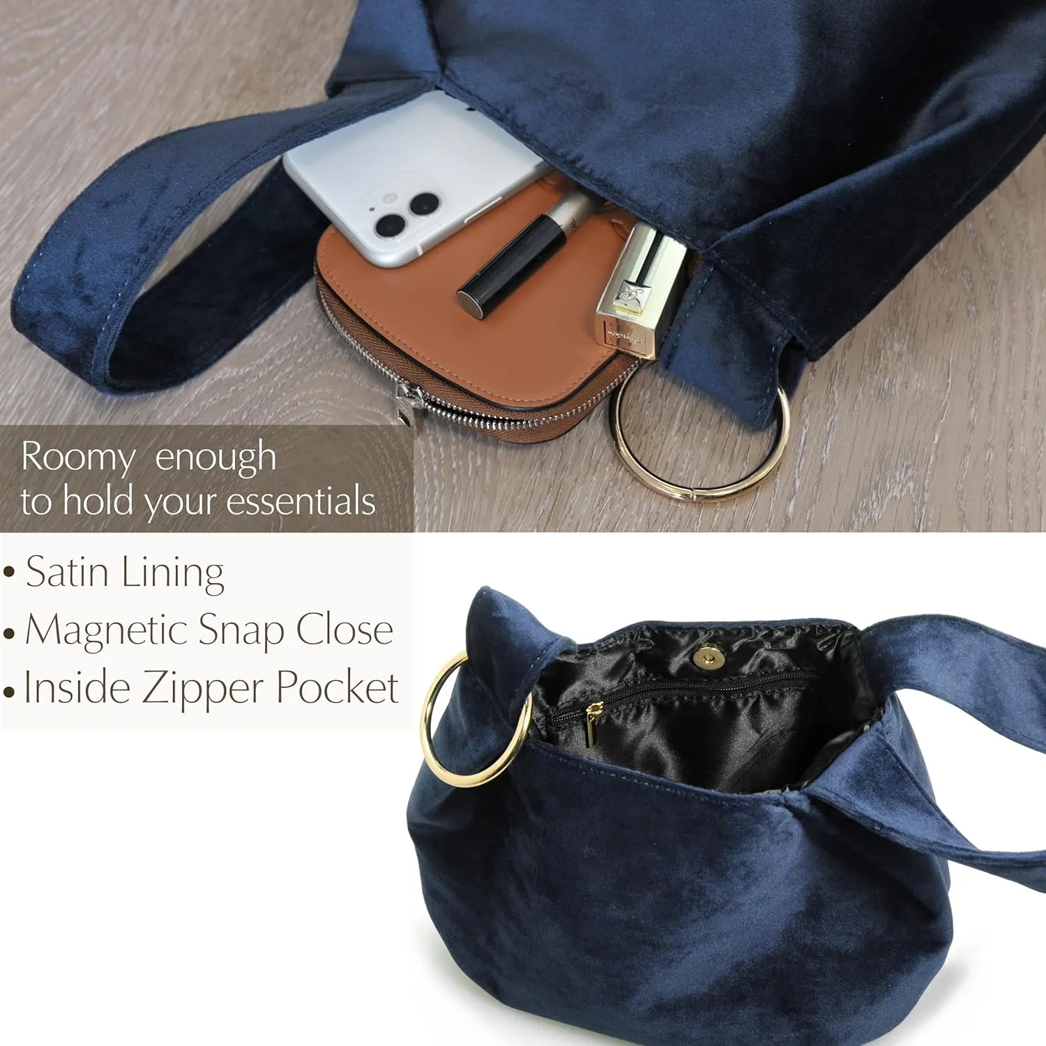 Women Clutch Velvet Top Handle Bag Wristlet Small Tote Purse