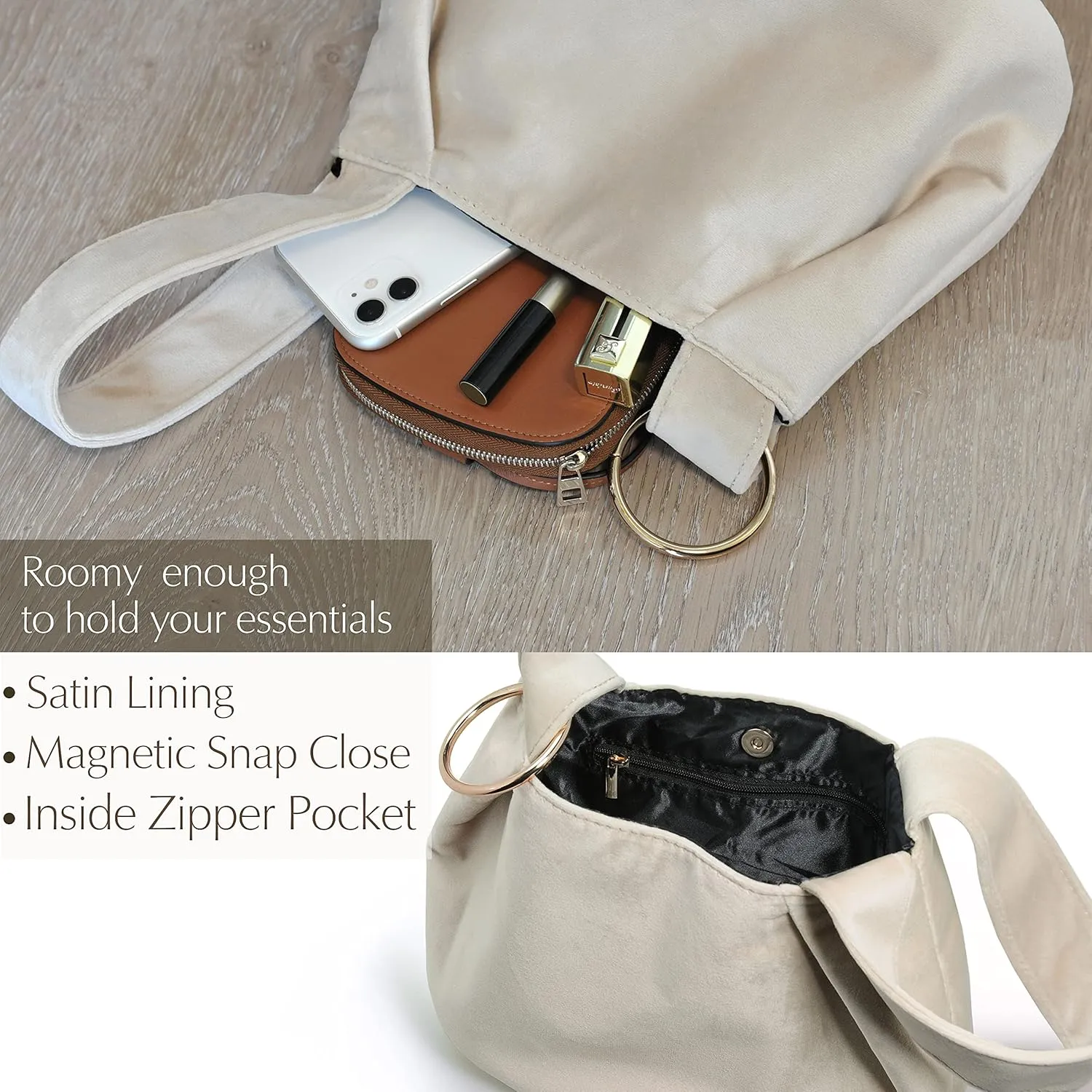 Women Clutch Velvet Top Handle Bag Wristlet Small Tote Purse