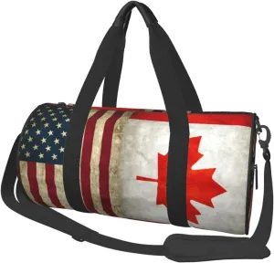 Women Men USA Canada Flag Round Duffel Weekender Bag Travel Bag