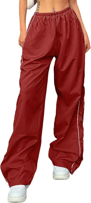 Women Y2K Baggy Track Pants Elastic Waist Wide Leg Parachute Jogger Sweatpants