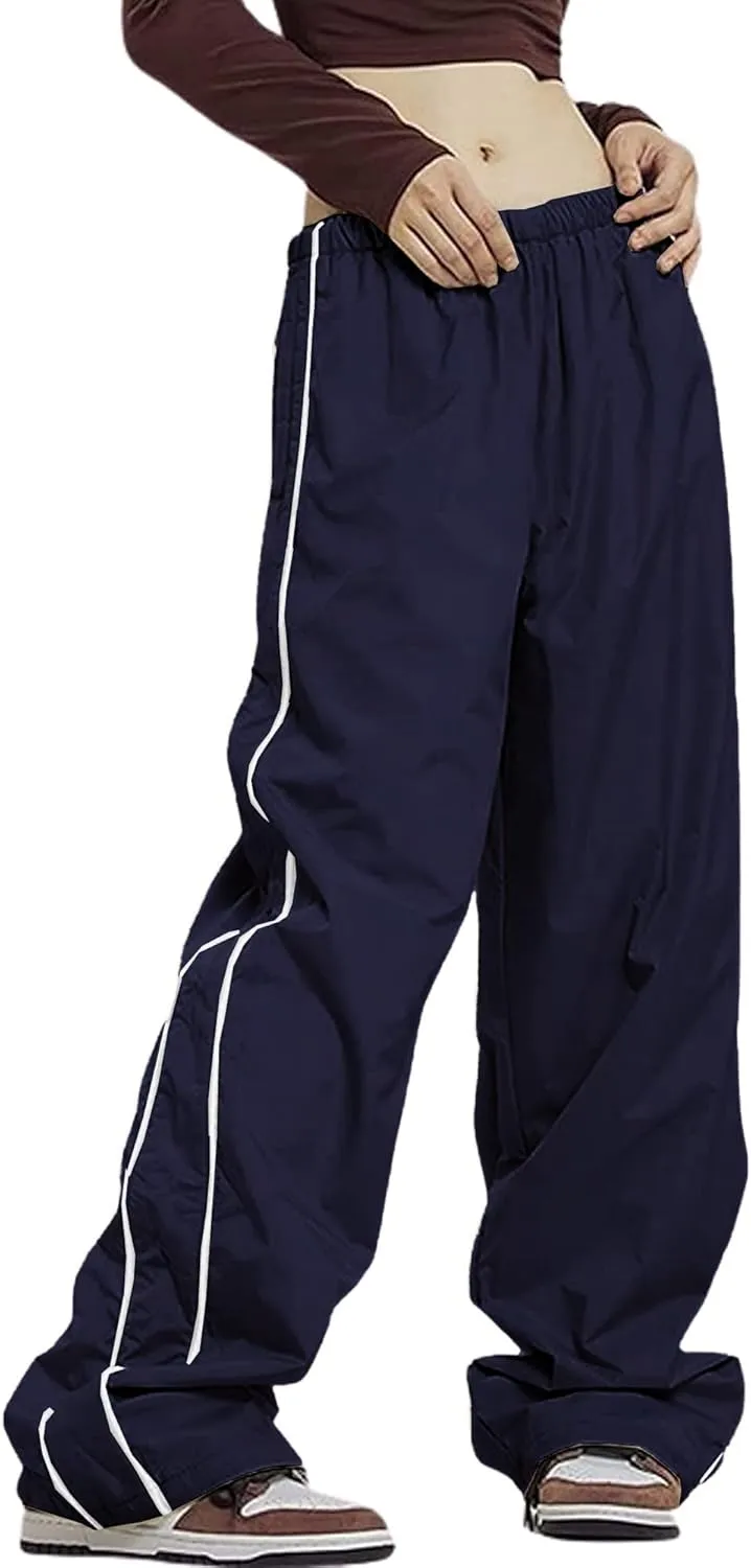 Women Y2K Baggy Track Pants Elastic Waist Wide Leg Parachute Jogger Sweatpants