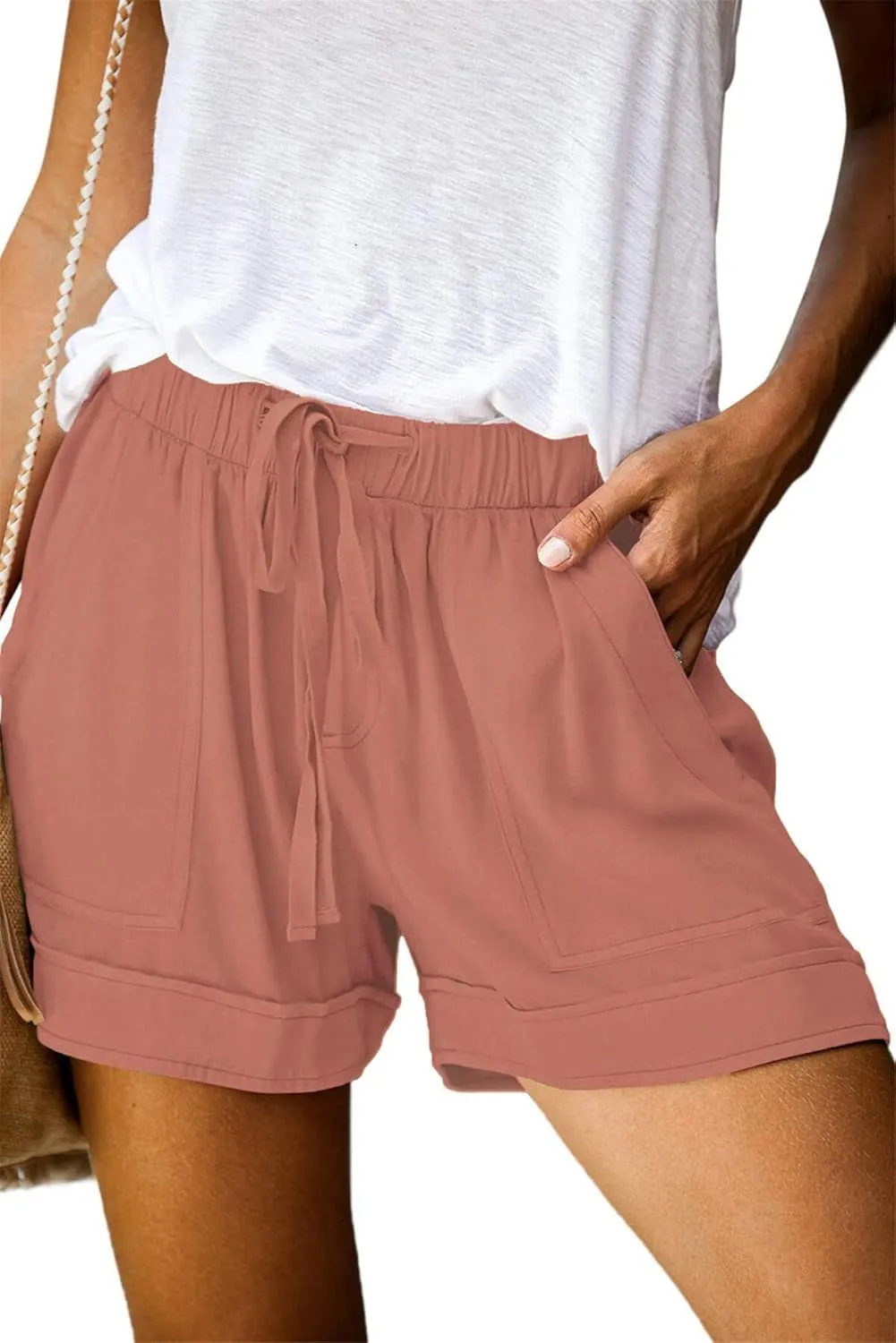 Womens Casual Shorts Comfy Elastic Waist Pocketed Short Pants Drawstring Lightweight Summer Shorts