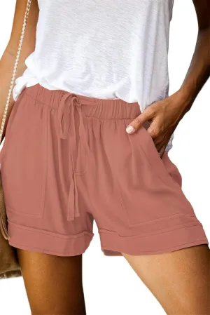 Womens Casual Shorts Comfy Elastic Waist Pocketed Short Pants Drawstring Lightweight Summer Shorts