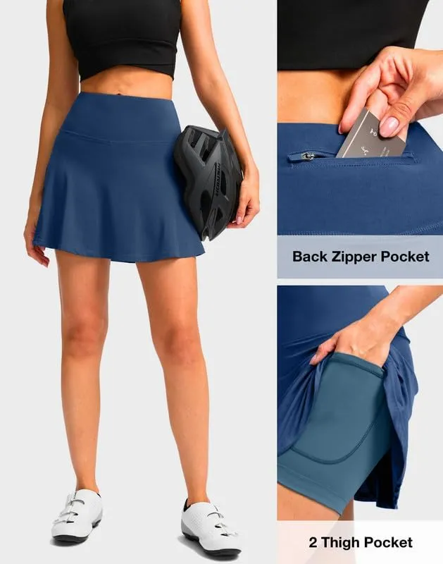 Women's Cycling Skirts 4D Padded Bike Shorts with Pockets High Waist Biking Skort for Road Mountain Bicycle Riding
