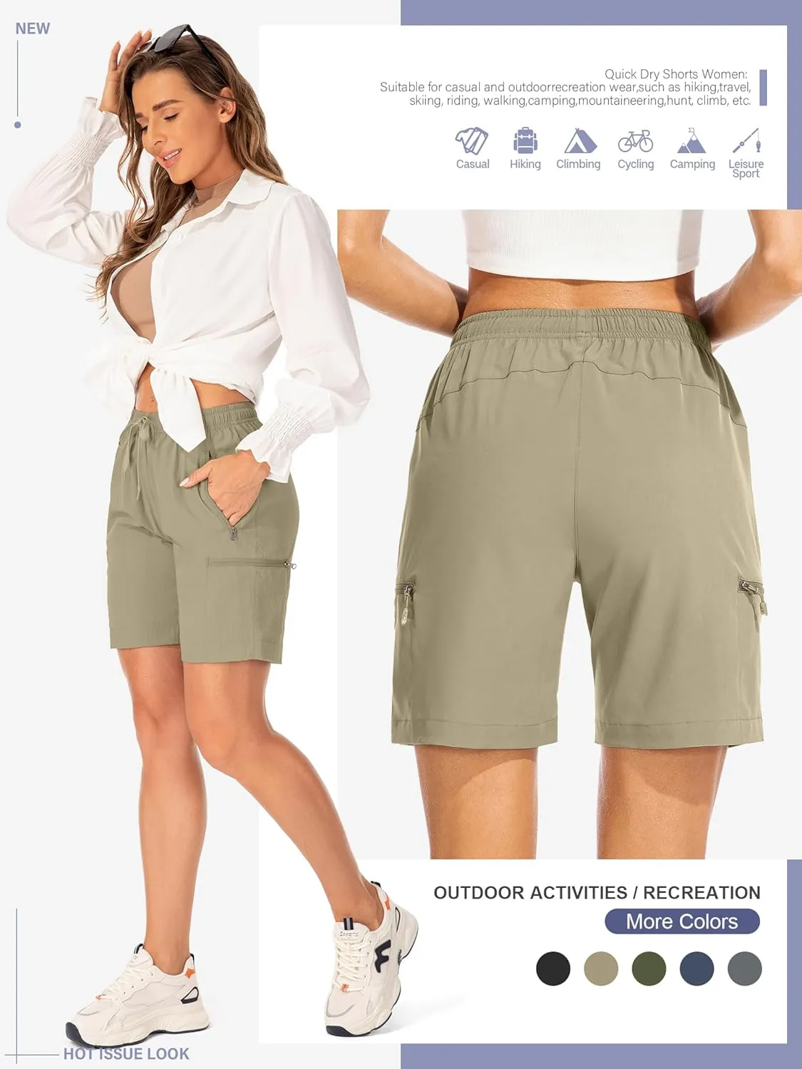 Women's Hiking Cargo Shorts Quick Dry Lightweight Summer Shorts for Women Travel Outdoor with Zipper Pockets