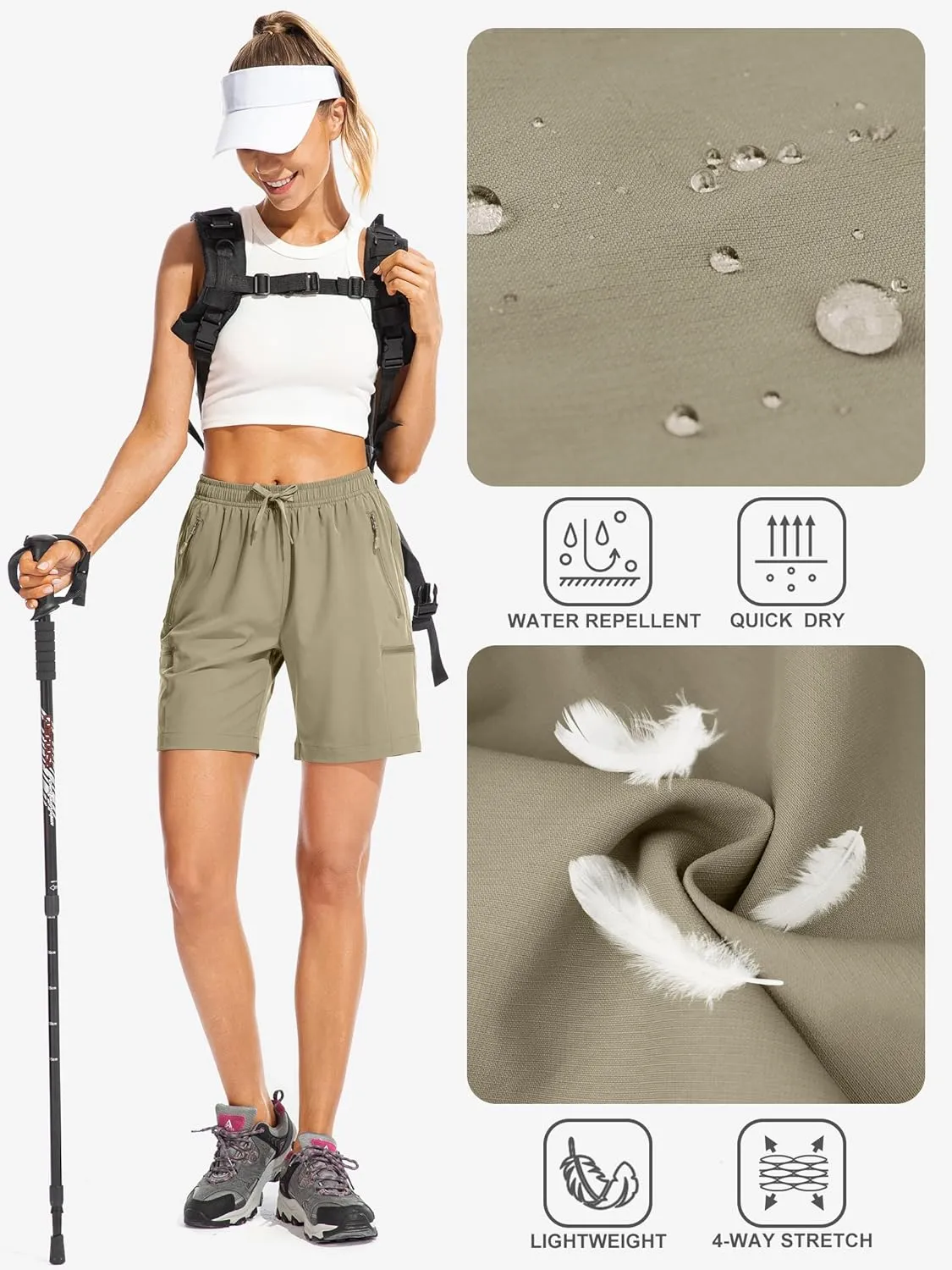 Women's Hiking Cargo Shorts Quick Dry Lightweight Summer Shorts for Women Travel Outdoor with Zipper Pockets