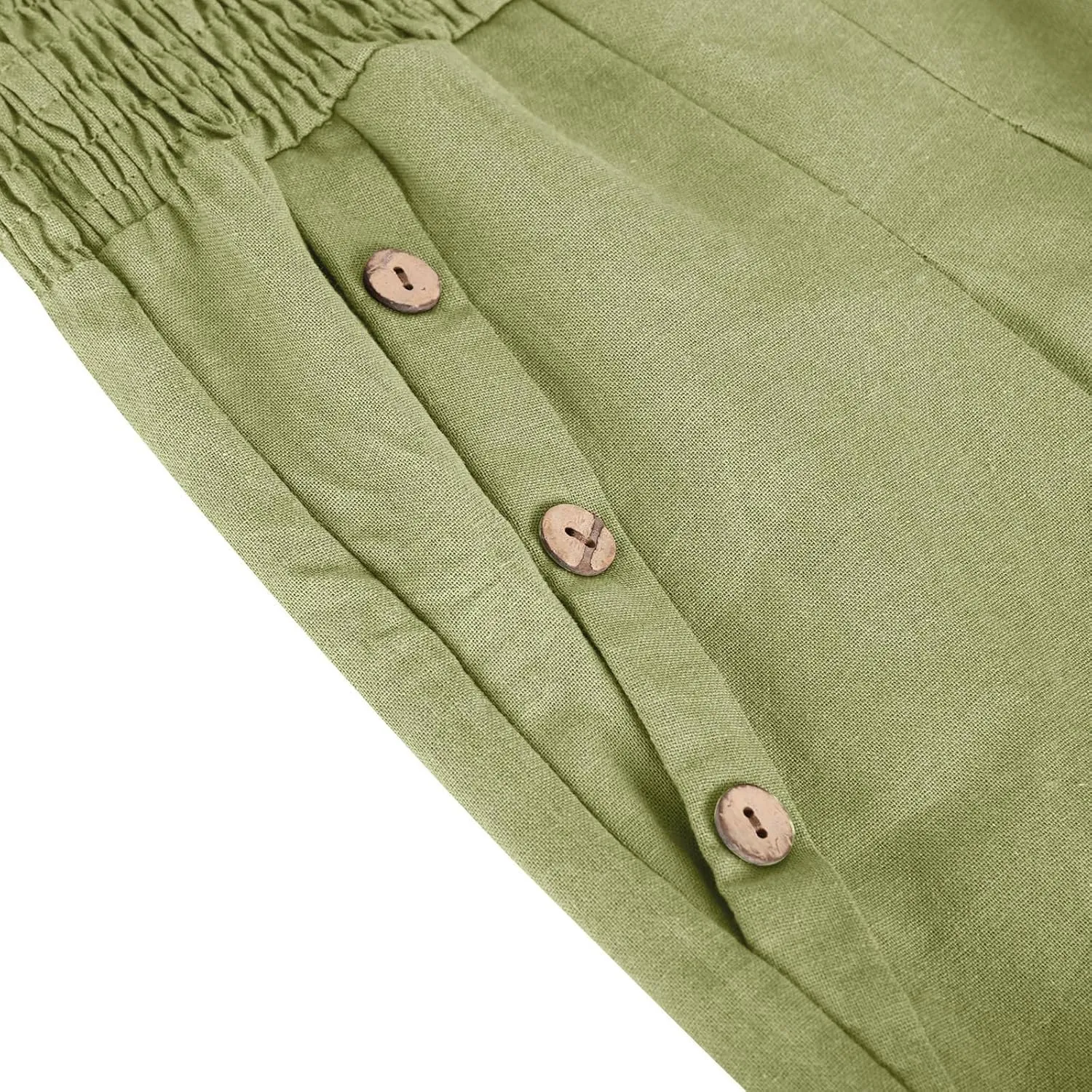 Women's Linen Summer Palazzo Pants Flowy High Waisted Wide Leg Beach Pants Casual Loose Fit Pocketed Paperbag Trouser