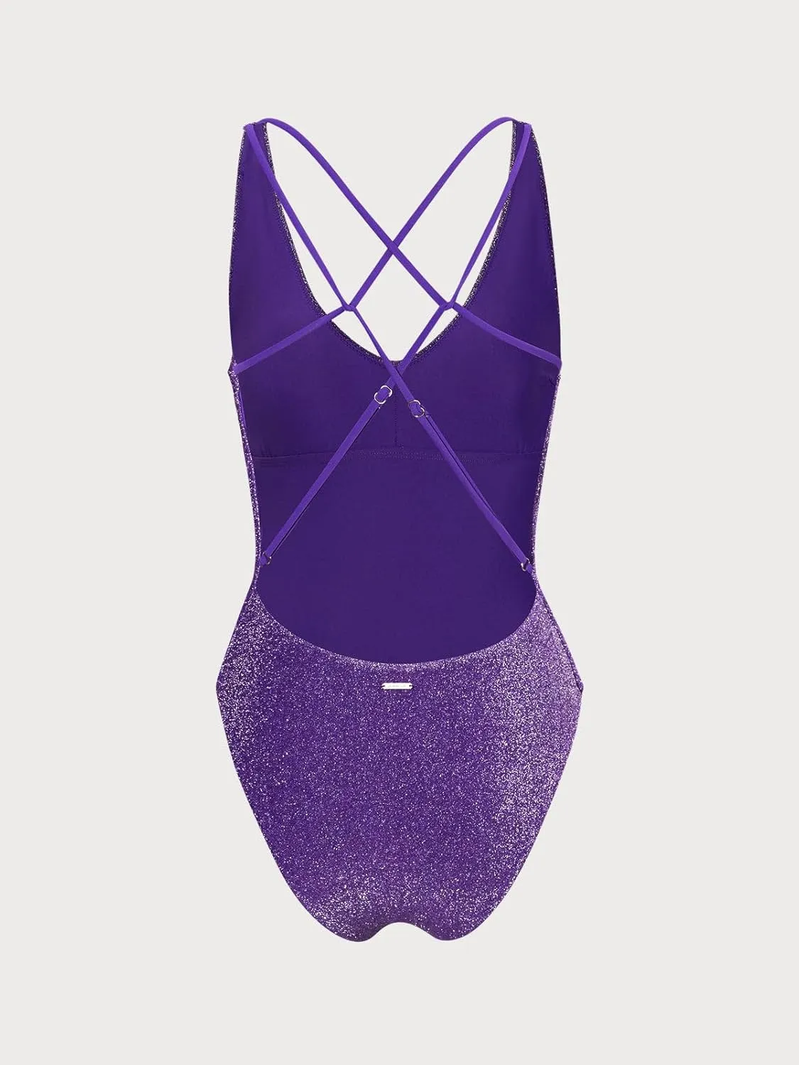 Women's Lurex One Piece Swimsuit Square Neck Tummy Control Backless Bathing Suits