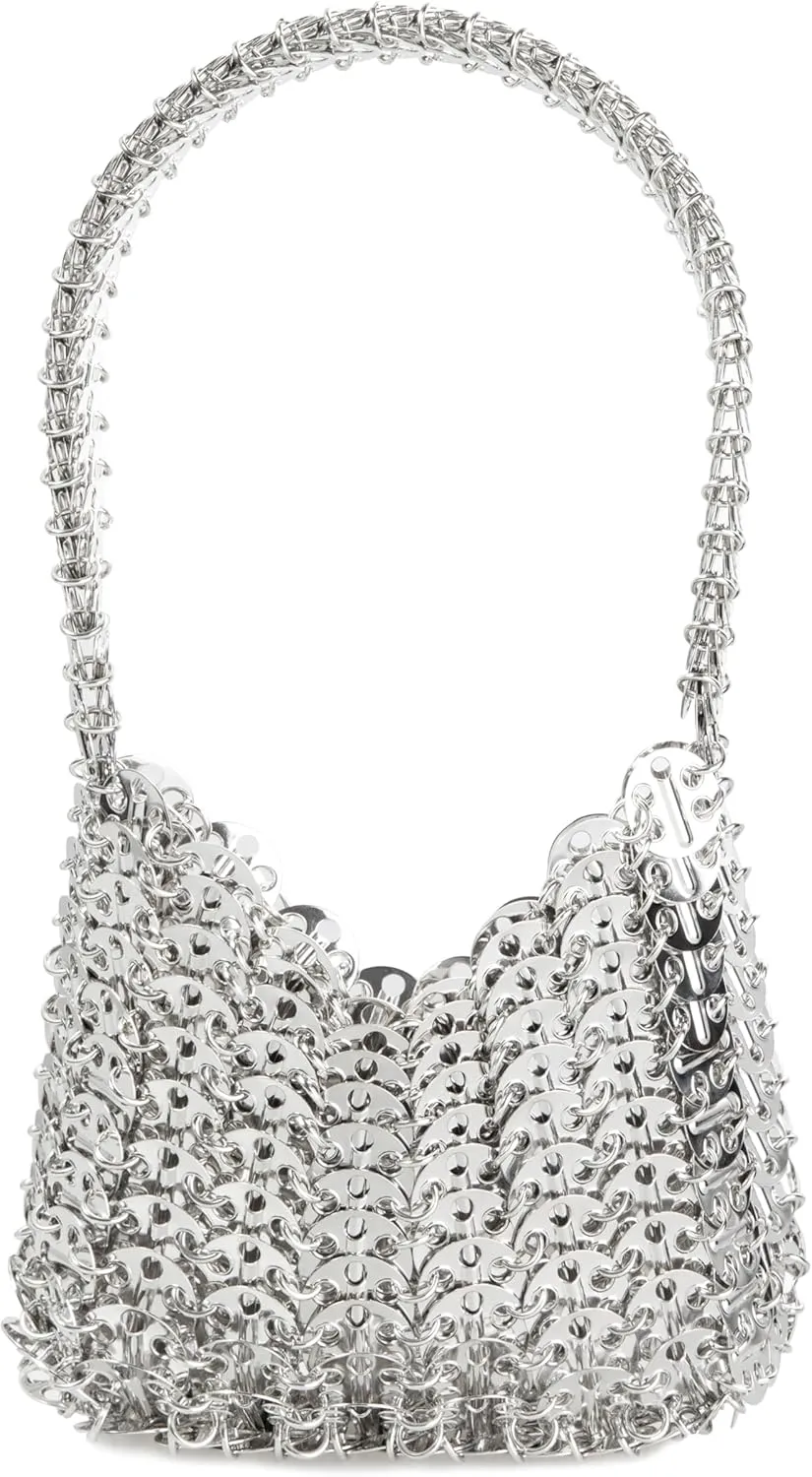 Women's Metallic Disc Party Handbag - Metal Sequin Top Handle Bag for Parties