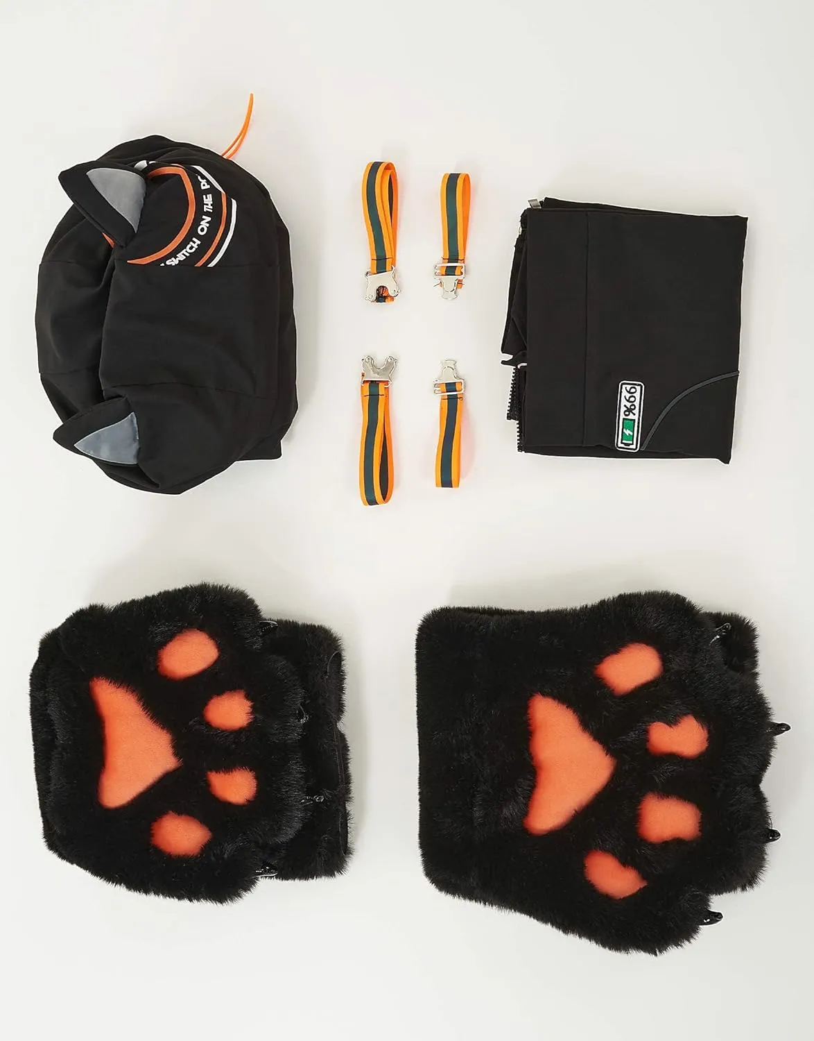 Women's Motorcycle Jacket Detachable Skirt Set with Furry Cat Paw Bags Hooded Crop Top Skirt Set