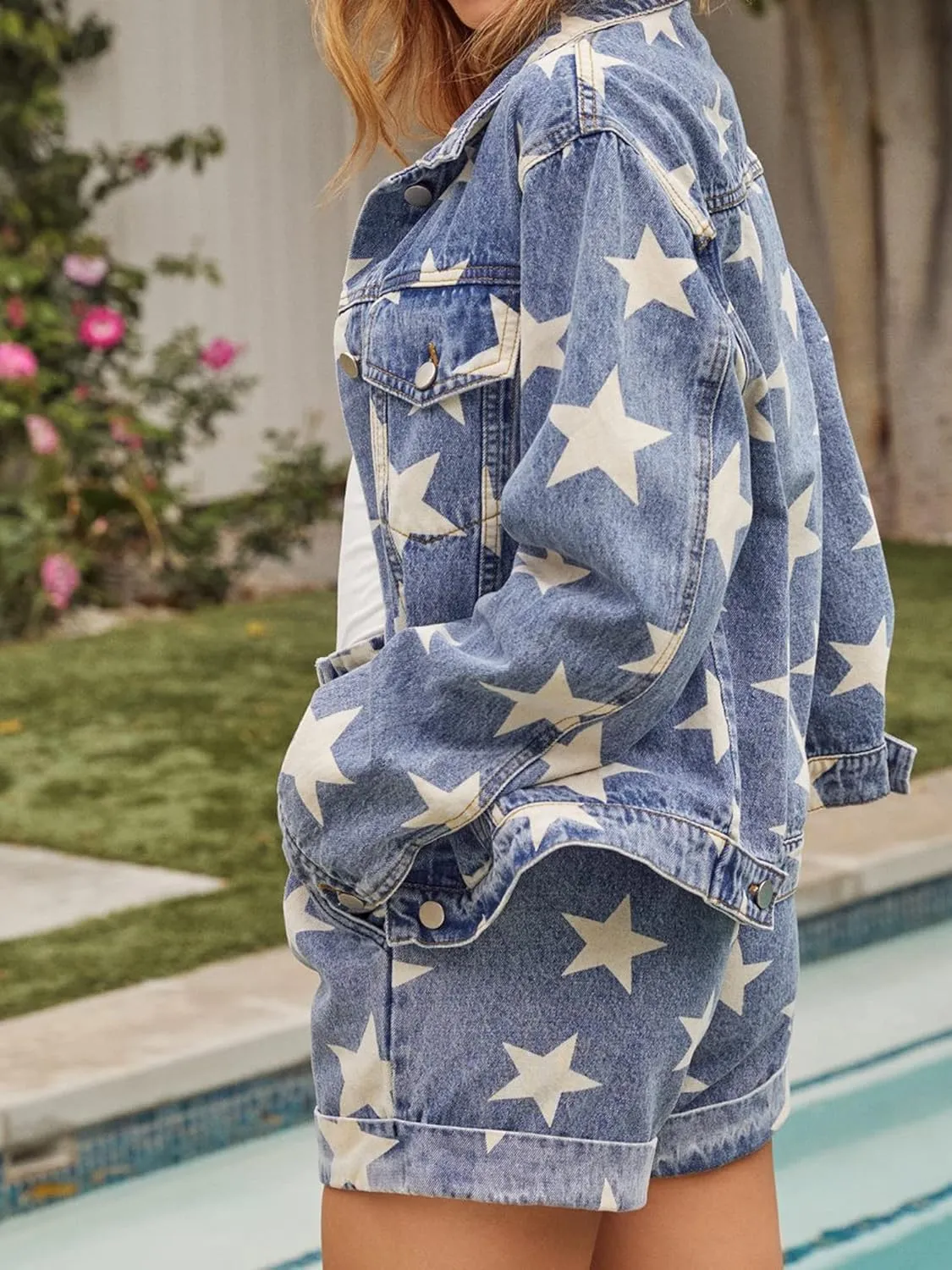 Women's Oversized Vintage Denim Jacket Long Sleeve Boyfriend Coat
