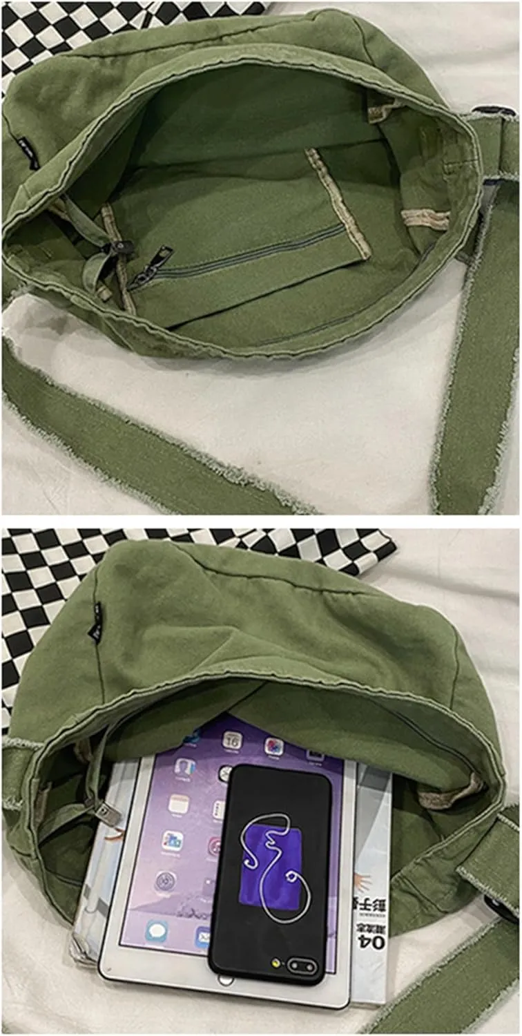 Women's Simple Canvas Shoulder Bag Purse Travel Messenger Bag Large Hobo Crossbody Bag Fashion Shopping Bag